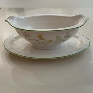 Vintage Noritake floral Gravy Boat with attached plate